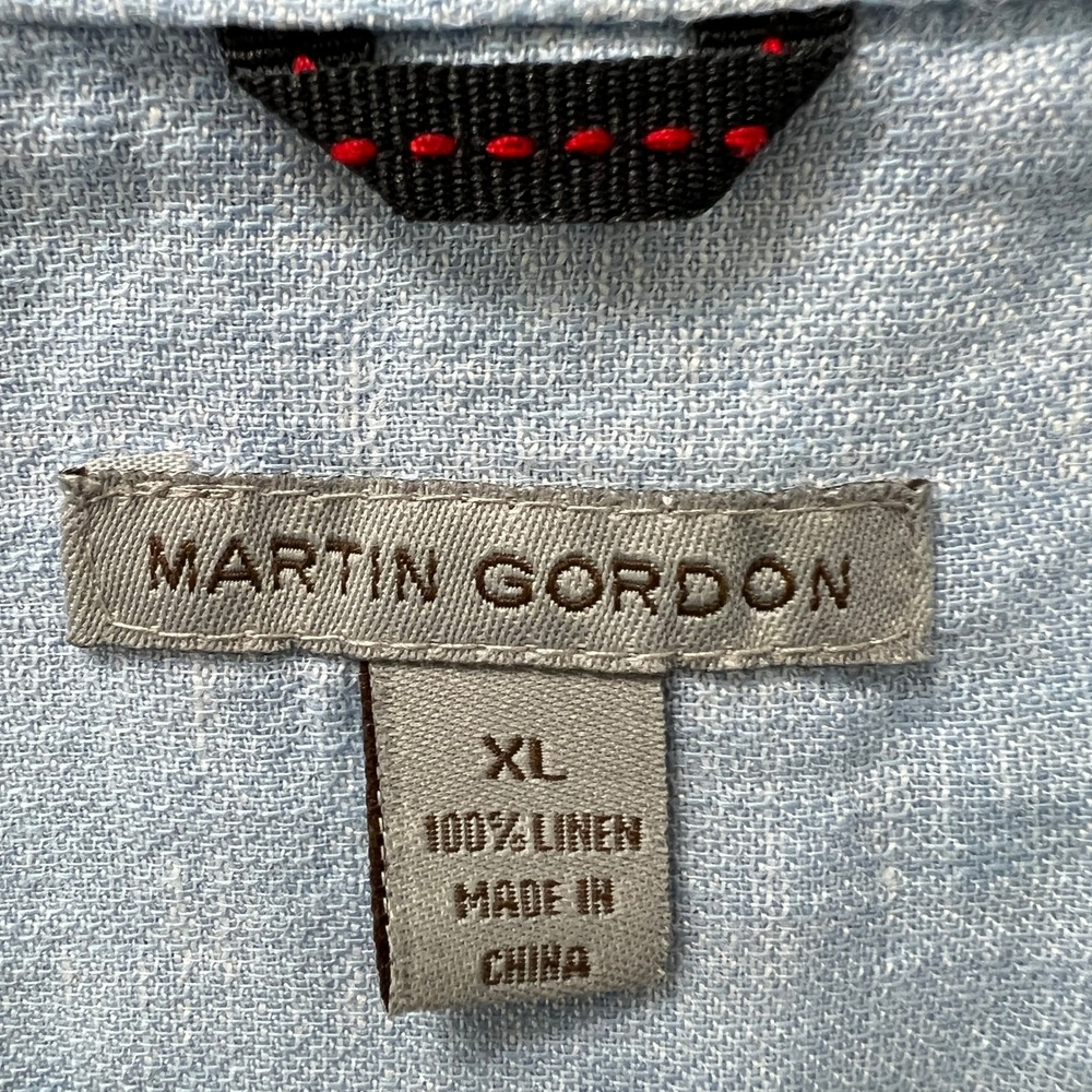 MARTIN GORDON Linen‎ Shirt Long Sleeve Button Up Light Blue Mens XL Coastal - Picture 4 of 11